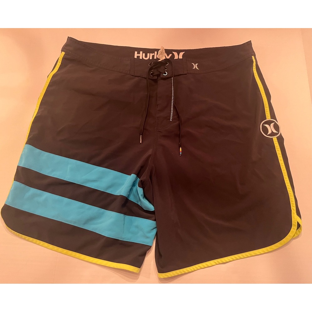 Hurley Phantom Swim Board Shorts Size 38 Black Blue Unlined